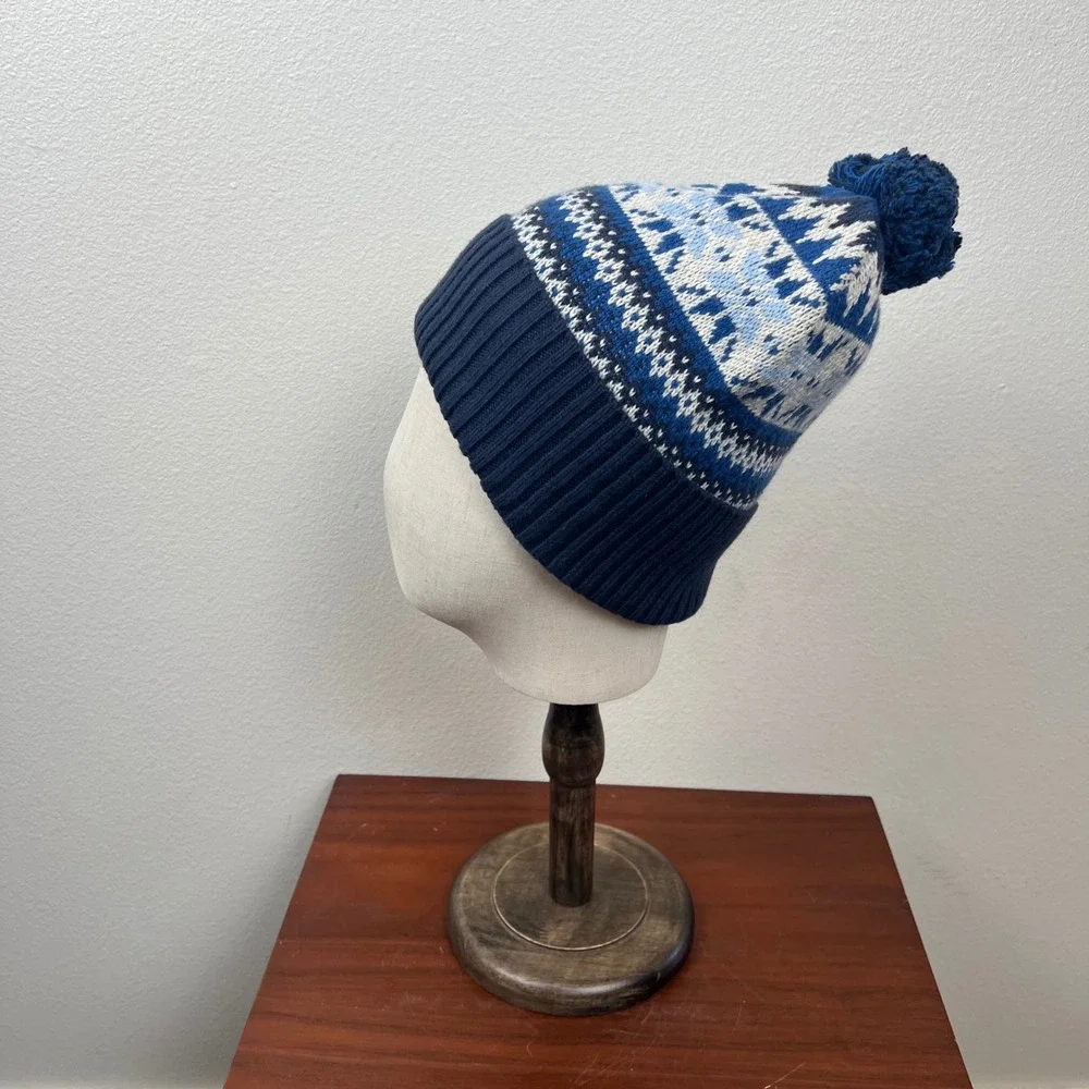 Crewcuts Kids Fair Isle Snowflake Pom Beanie Navy Blue BM629 L-XL